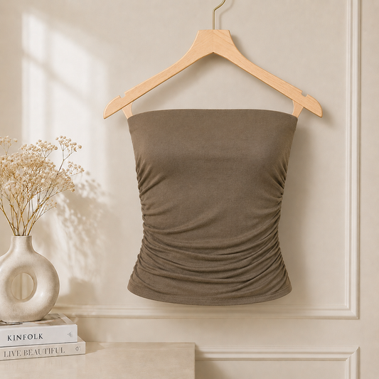Top Linen Women Bandeau Strapless Boob Tube Top - Sexy Stretchy Off Shoulder Layering Wrapped Breast Bra Crop Tube Vest - Made in UK