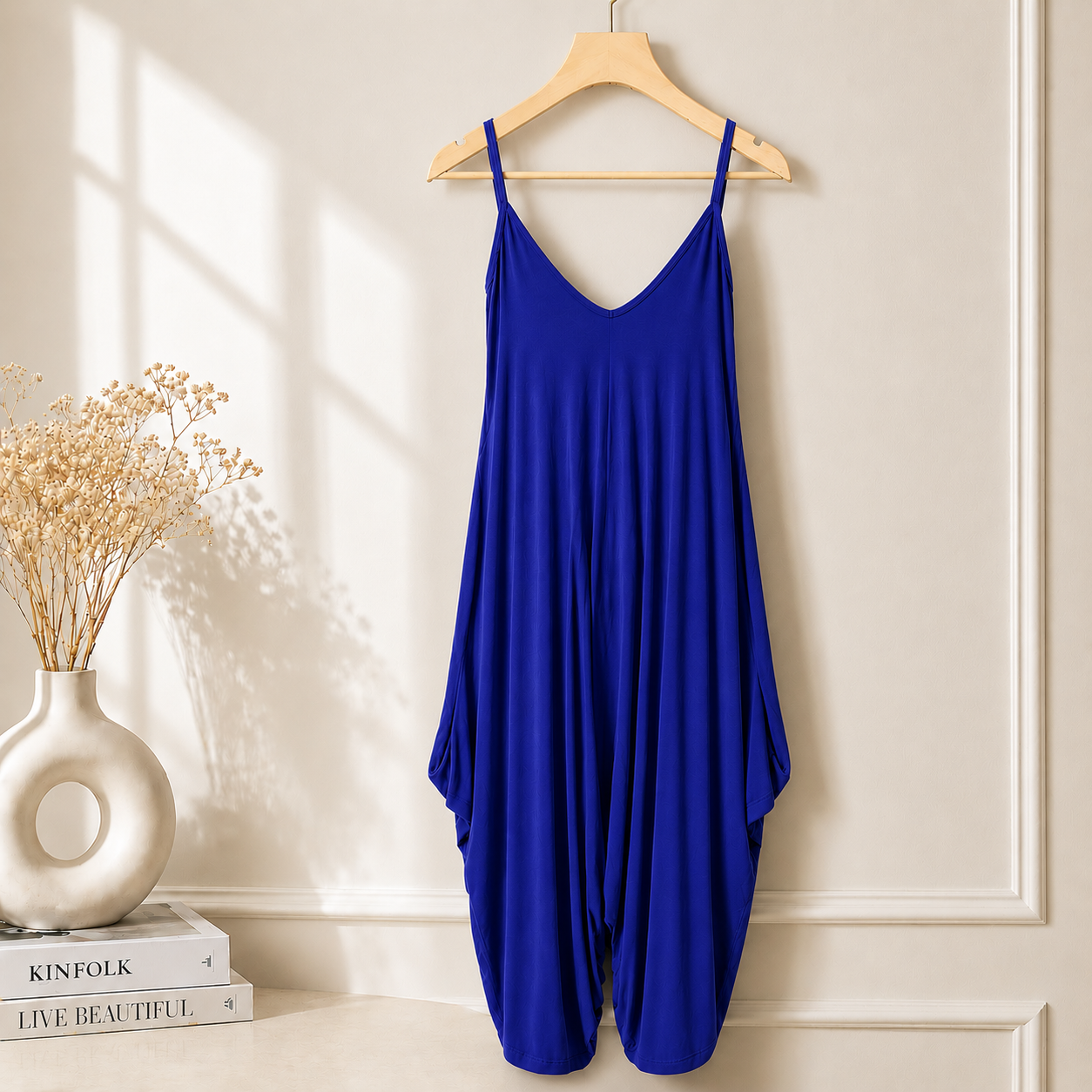 Women’s Long Sleeveless Jumpsuit – Casual V-Neck All-in-One Lagenlook Playsuit Romper