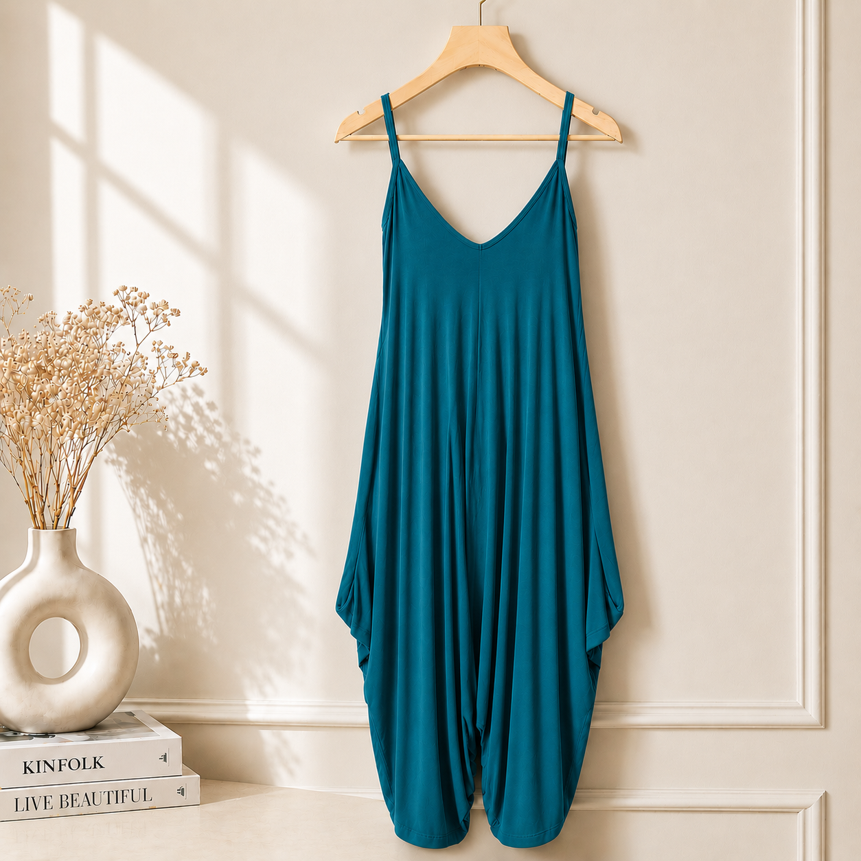 Women’s Long Sleeveless Jumpsuit – Casual V-Neck All-in-One Lagenlook Playsuit Romper