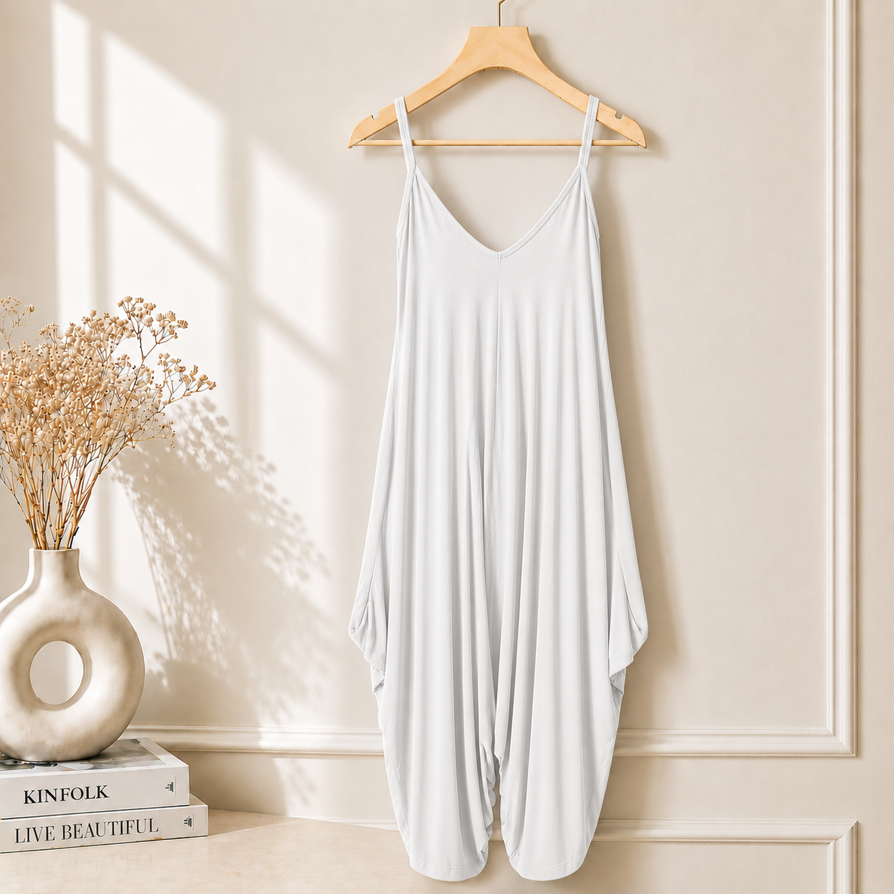 Women’s Long Sleeveless Jumpsuit – Casual V-Neck All-in-One Lagenlook Playsuit Romper