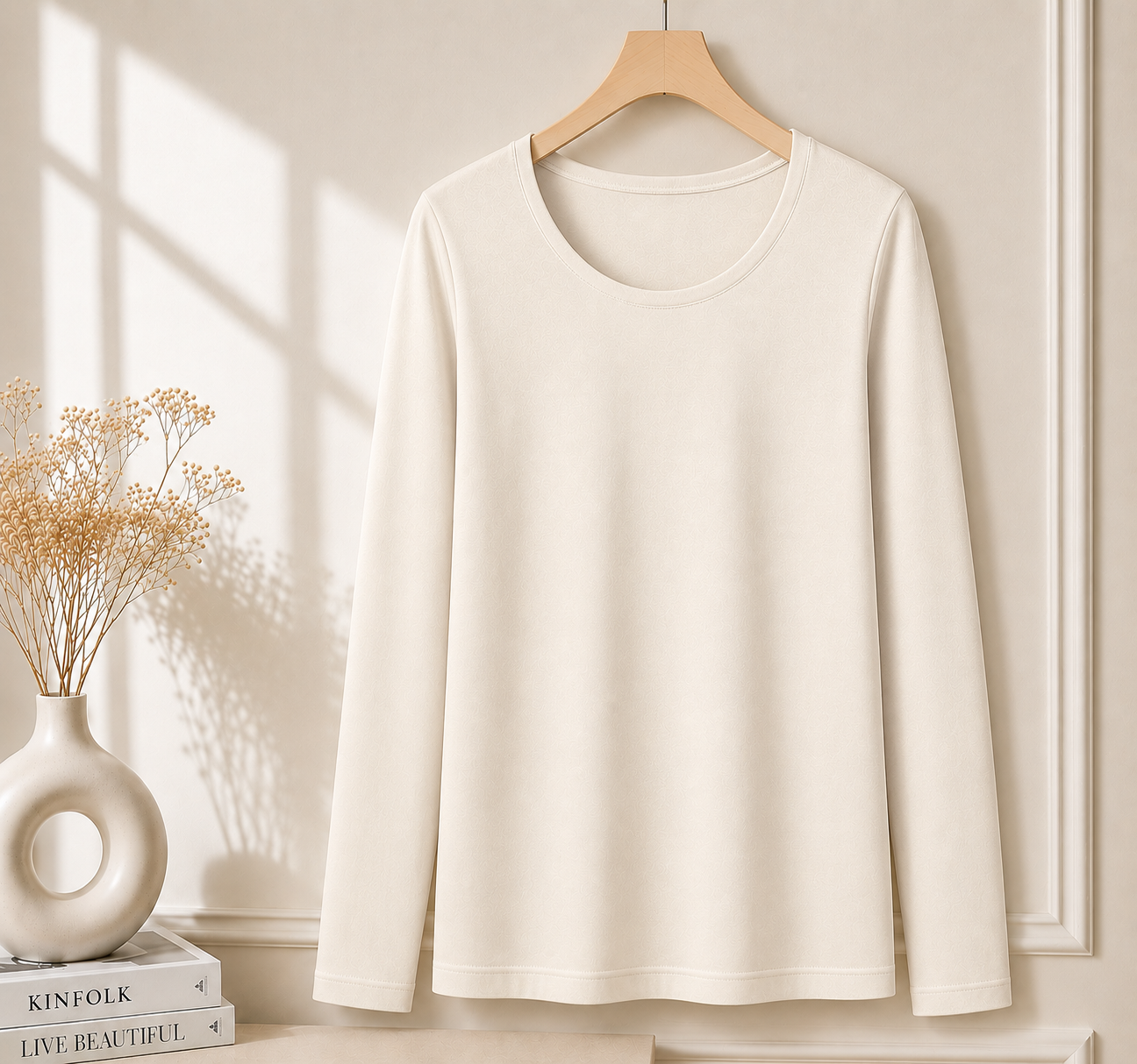 Women’s Long Sleeve T Shirt – Soft Stretch Scoop Neck Fitted Casual Top