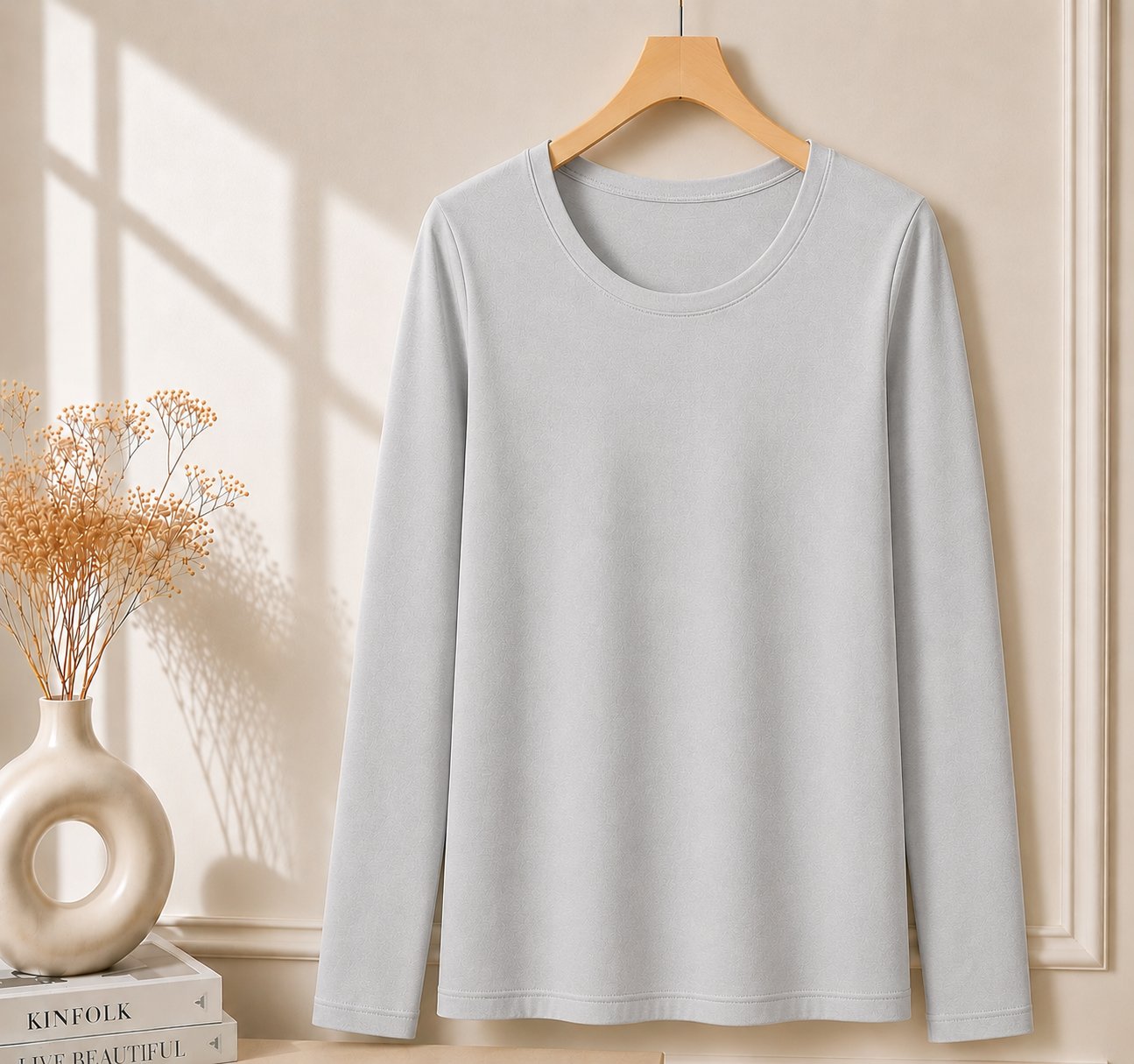 Women’s Long Sleeve T Shirt – Soft Stretch Scoop Neck Fitted Casual Top