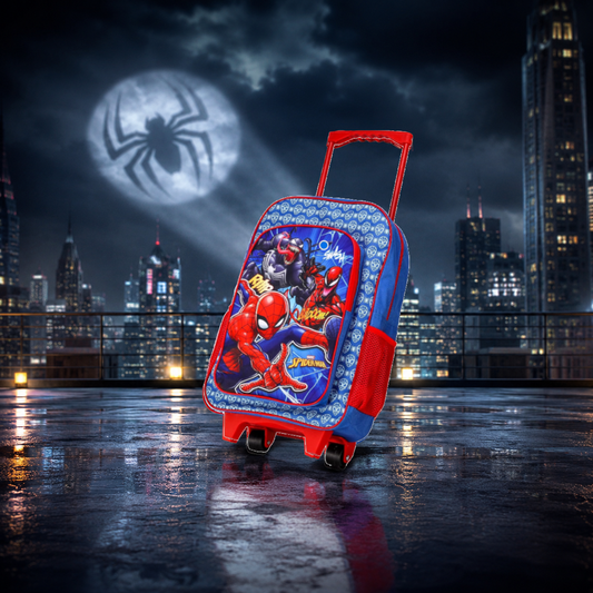 Spiderman Deluxe Trolley Backpack Childrens Travel Bag Kids Character Luggage Carrier Suitcase with Side Mesh Pockets Marvel Spider-Man