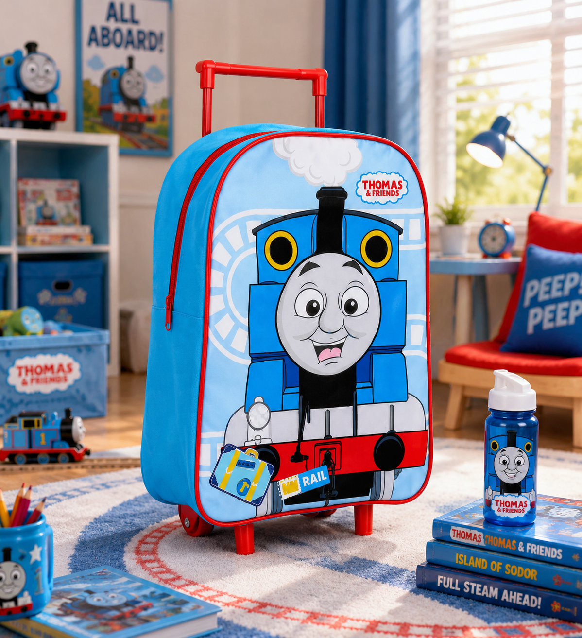 TDL Boys Kids Thomas Standard Folding Trolley Hand Luggage Bag Backpack for School Travel Holidays