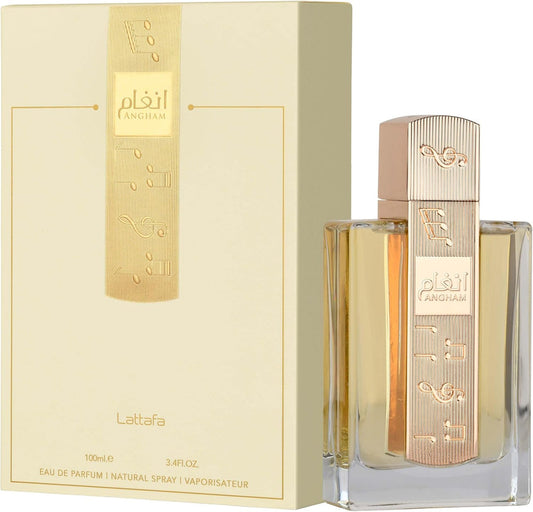 Angham 100ml perfume bottle and box on white background
