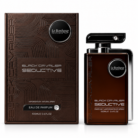 Black Cavalier Seductive bottle and box on white background
