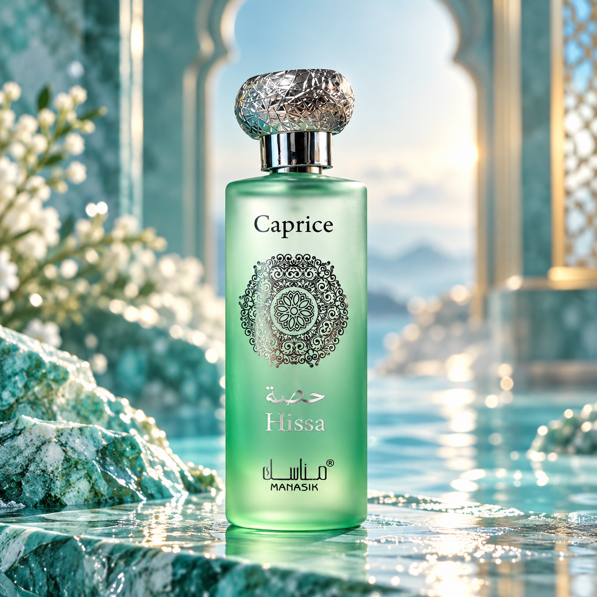 Caprice Hissa bottle in an elegant setting