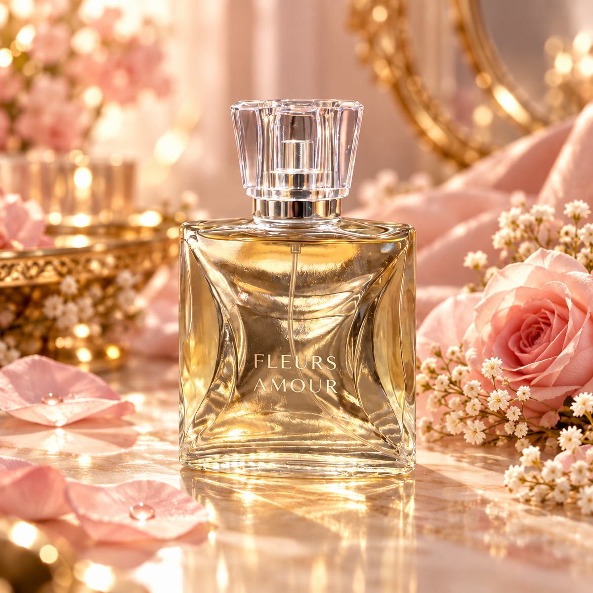 Fleurs Amour bottle in an elegant setting
