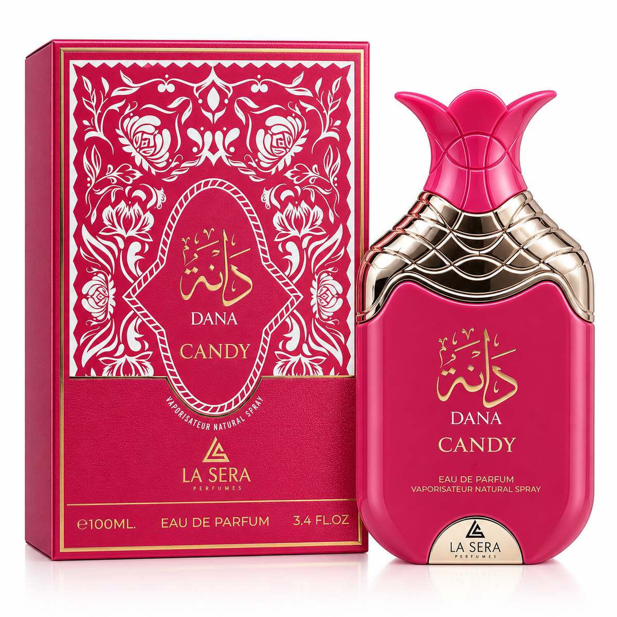 Dana Candy by La Sera 100ml Eau de Parfum bottle and box on white background