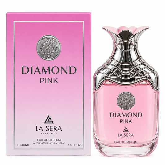 Diamond Pink by La Sera Eau de Parfum 100ml bottle and box on white background