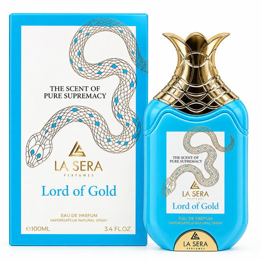Lord of Gold Eau de Parfum by La Sera 100ml bottle and box white background