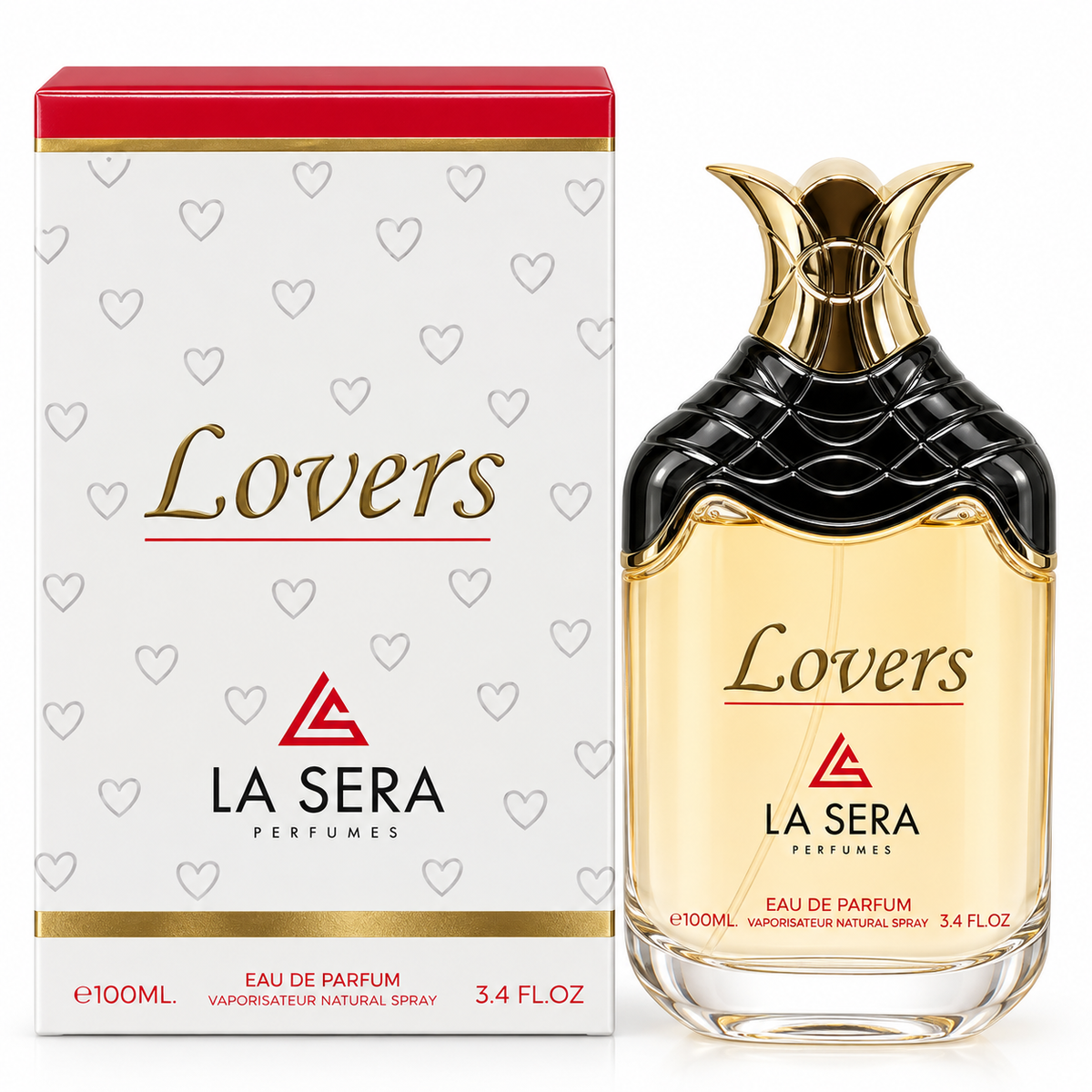Lovers Eau de Parfum by La Sera 100ml bottle and box white background