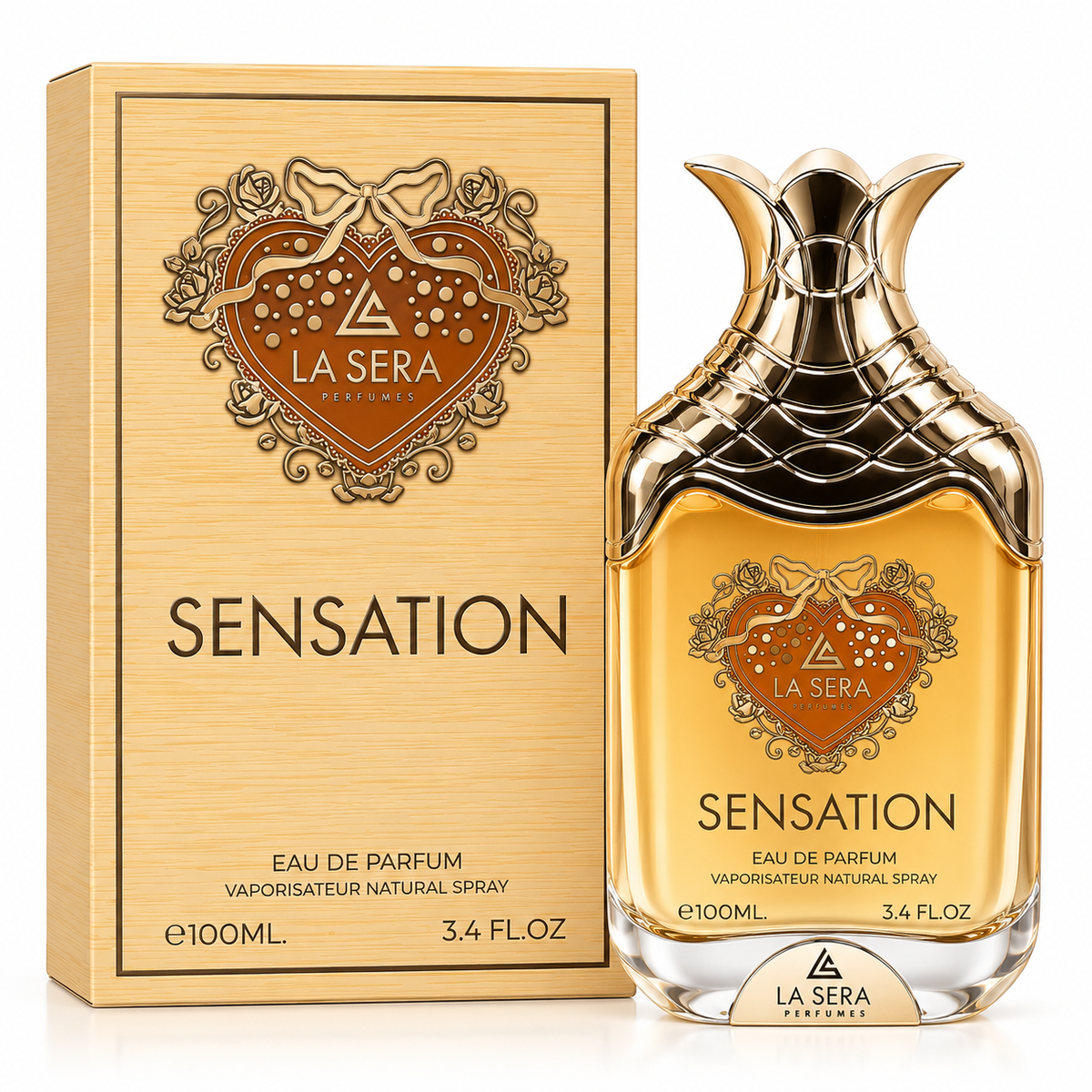 Sensation by La Sera 100ml Eau de Parfum bottle and box on white background