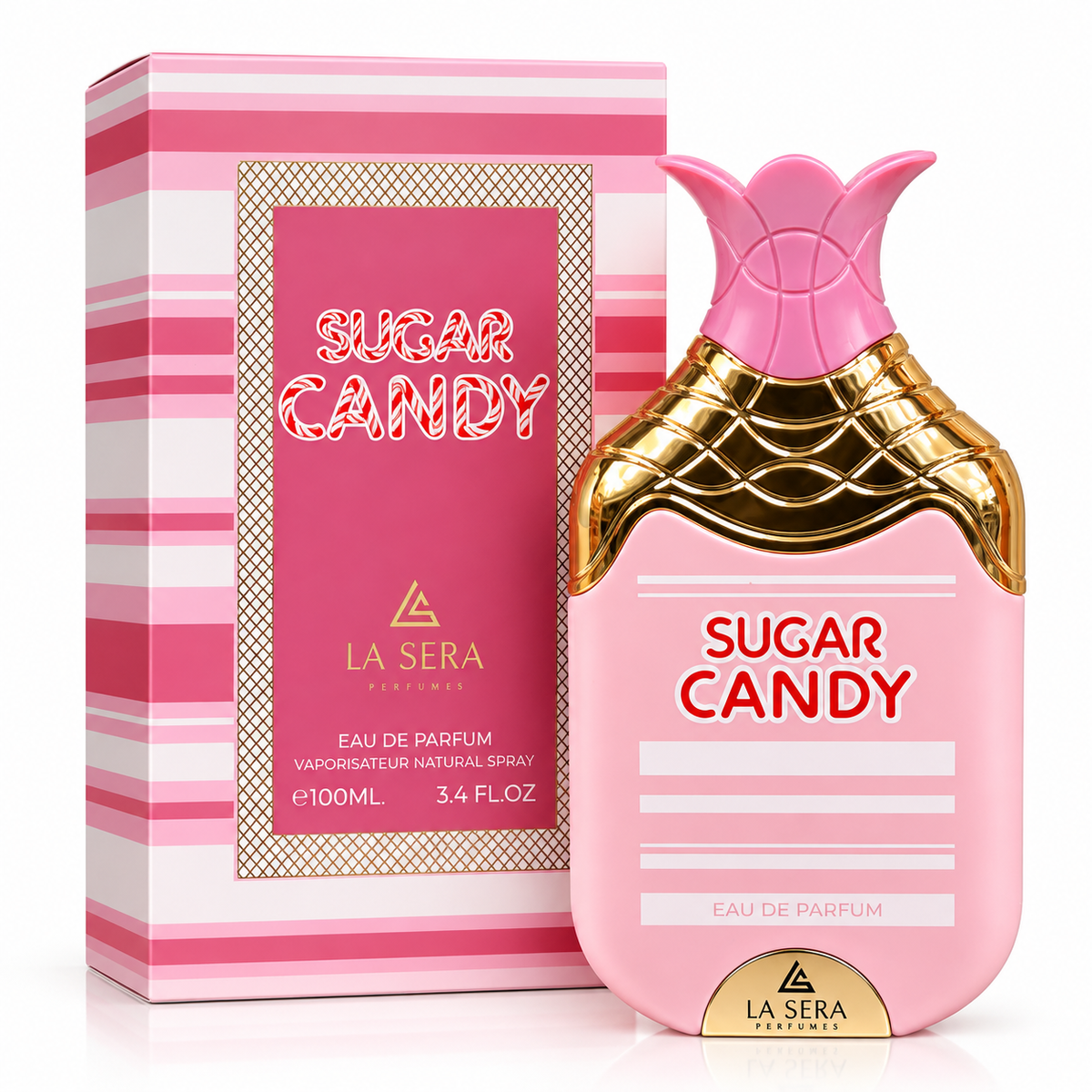 Sugar Candy by La Sera 100ml Eau de Parfum bottle and box on white background