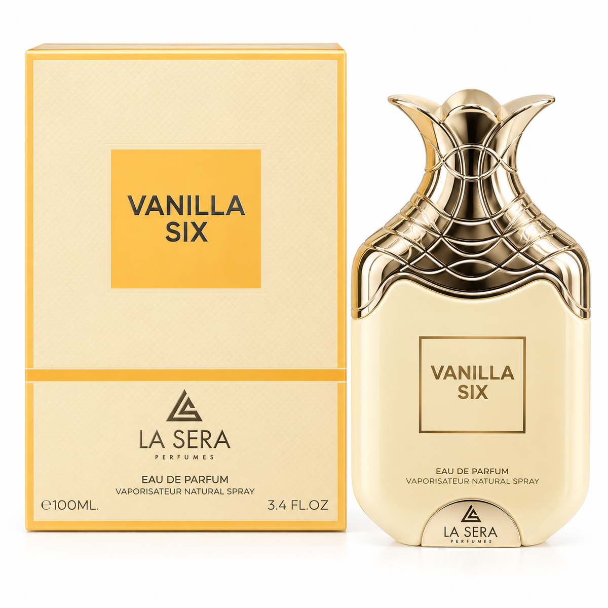 Vanilla Six La Sera Eau de Parfum 100ml bottle and box white background