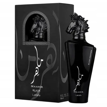 Maahir Black Edition 100ml bottle and box on white background