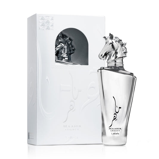 Maahir Legacy 100ml bottle and box on white background
