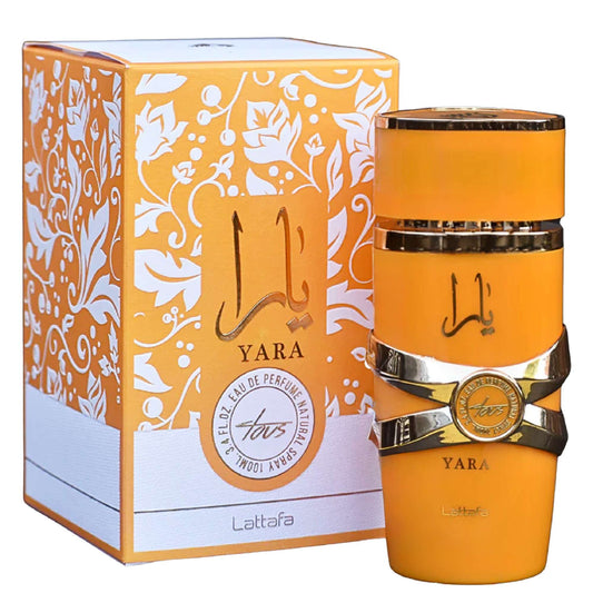 Yara Tous Lattafa 100ml bottle and box white background