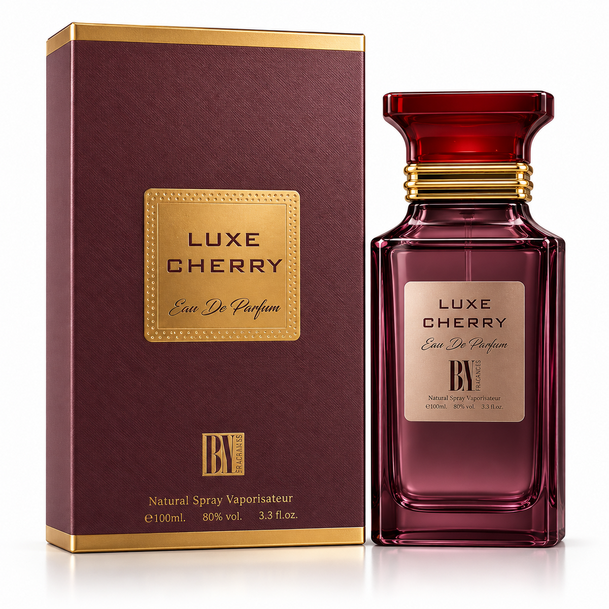 Luxe Cherry bottle and box on a white background