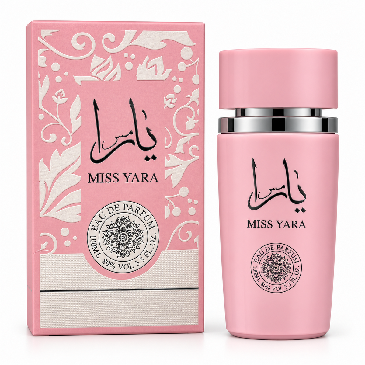 Miss Yara bottle and box on a white background