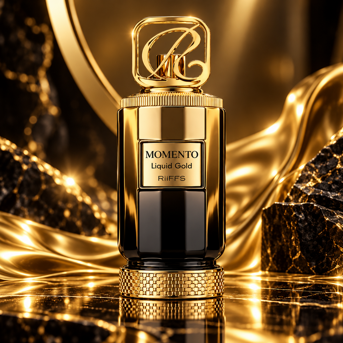 Momento Liquid Gold bottle in an elegant setting