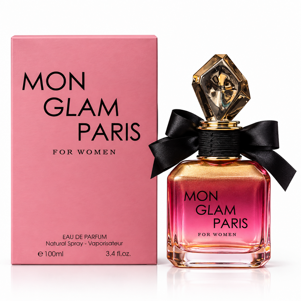 Mon Glam Paris bottle and box on a white background
