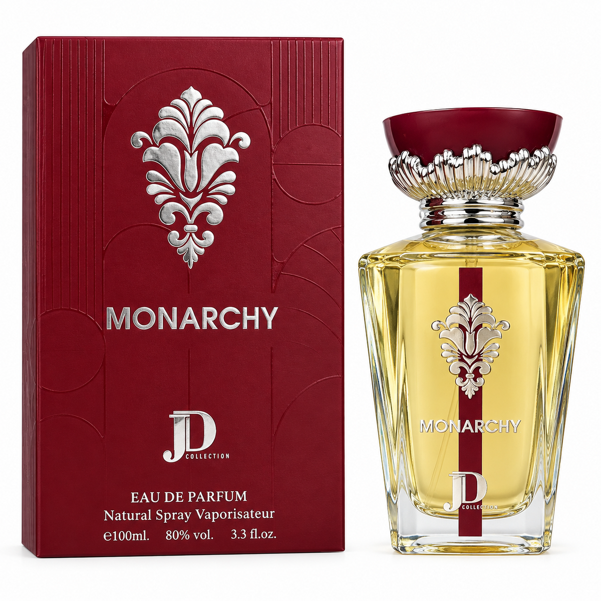 Monarchy bottle and box on a white background