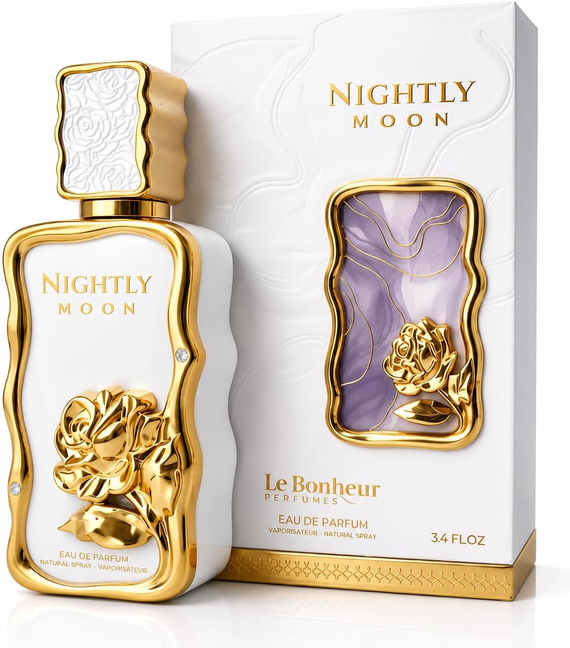 Nightly Moon perfume bottle and box on white background