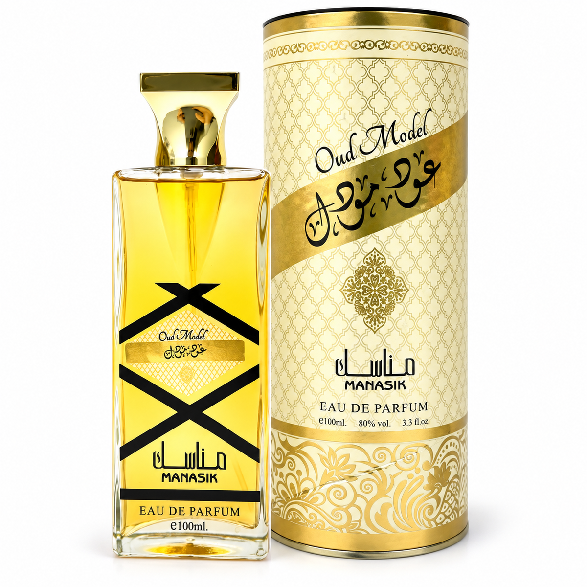 Manasik Oud Model 100ml bottle and retail box on a white background