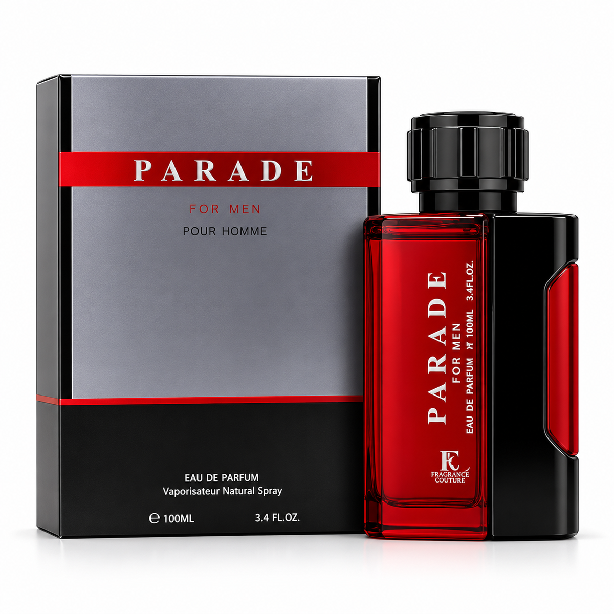 Parade For Men Eau de Parfum 100ml box and bottle on white background
