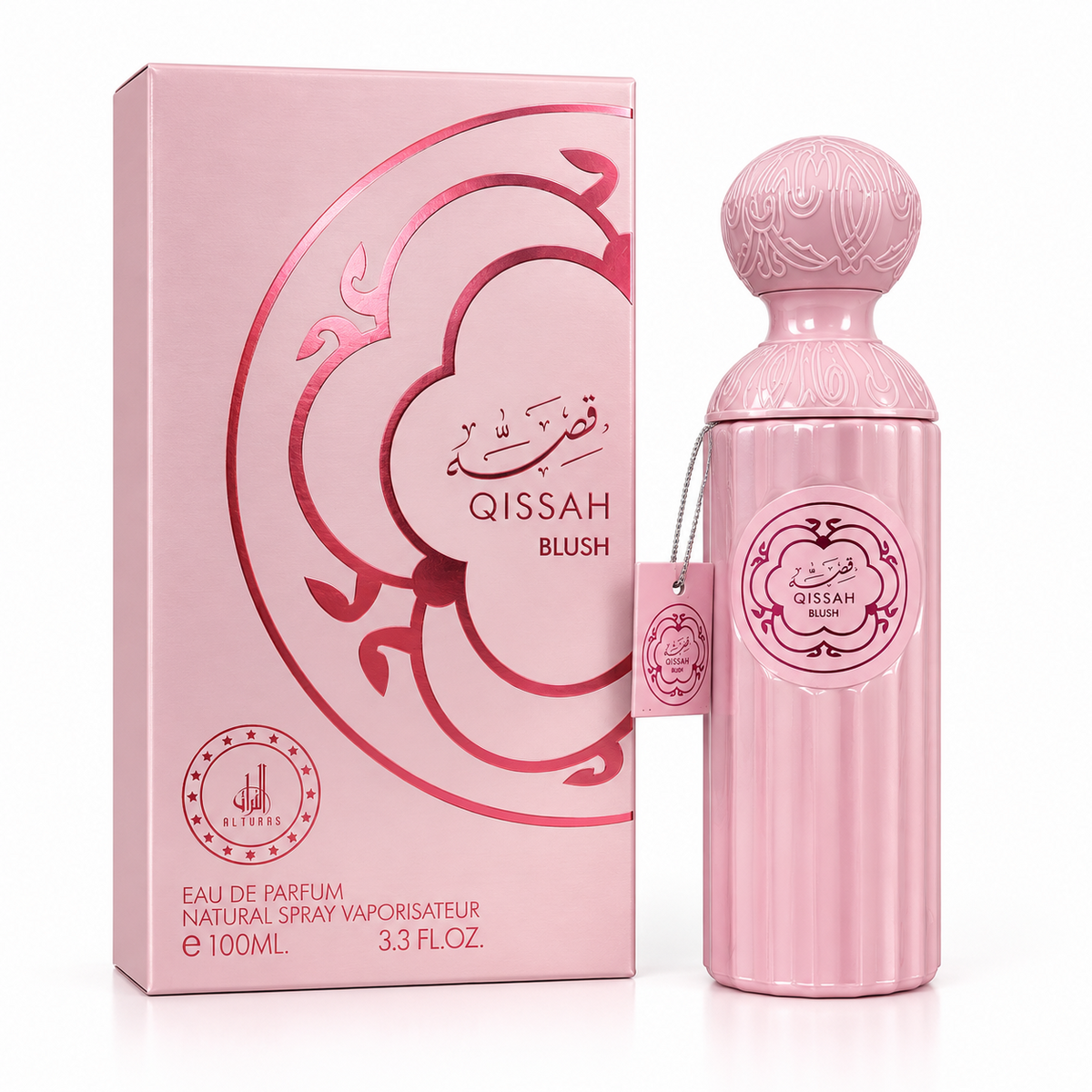 Qissah Blush bottle and box on a white background