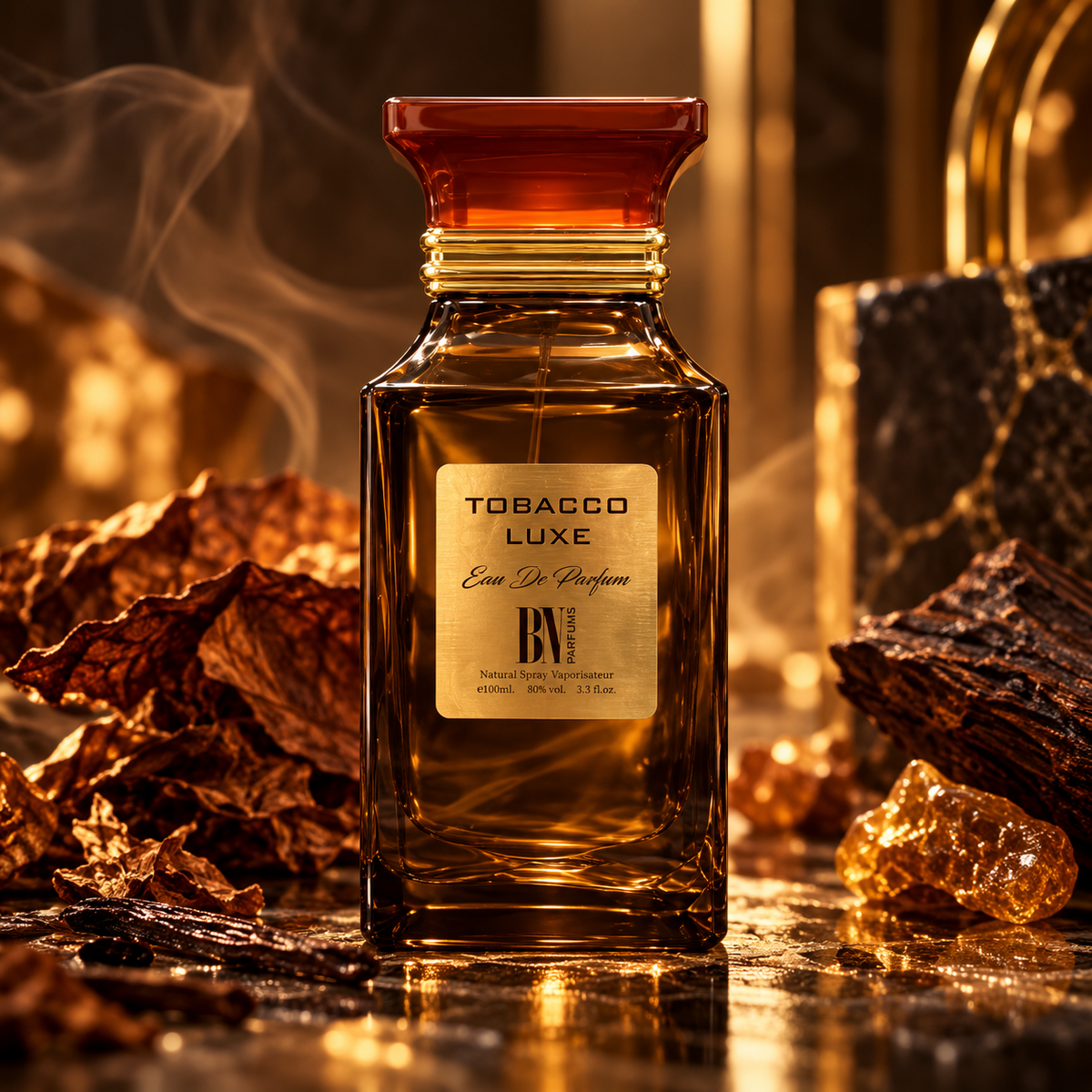 Tobacco Luxe bottle in an elegant setting