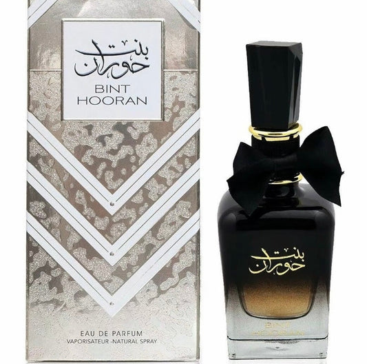 Bint Hooran genuine perfume bottle and retail box on white background