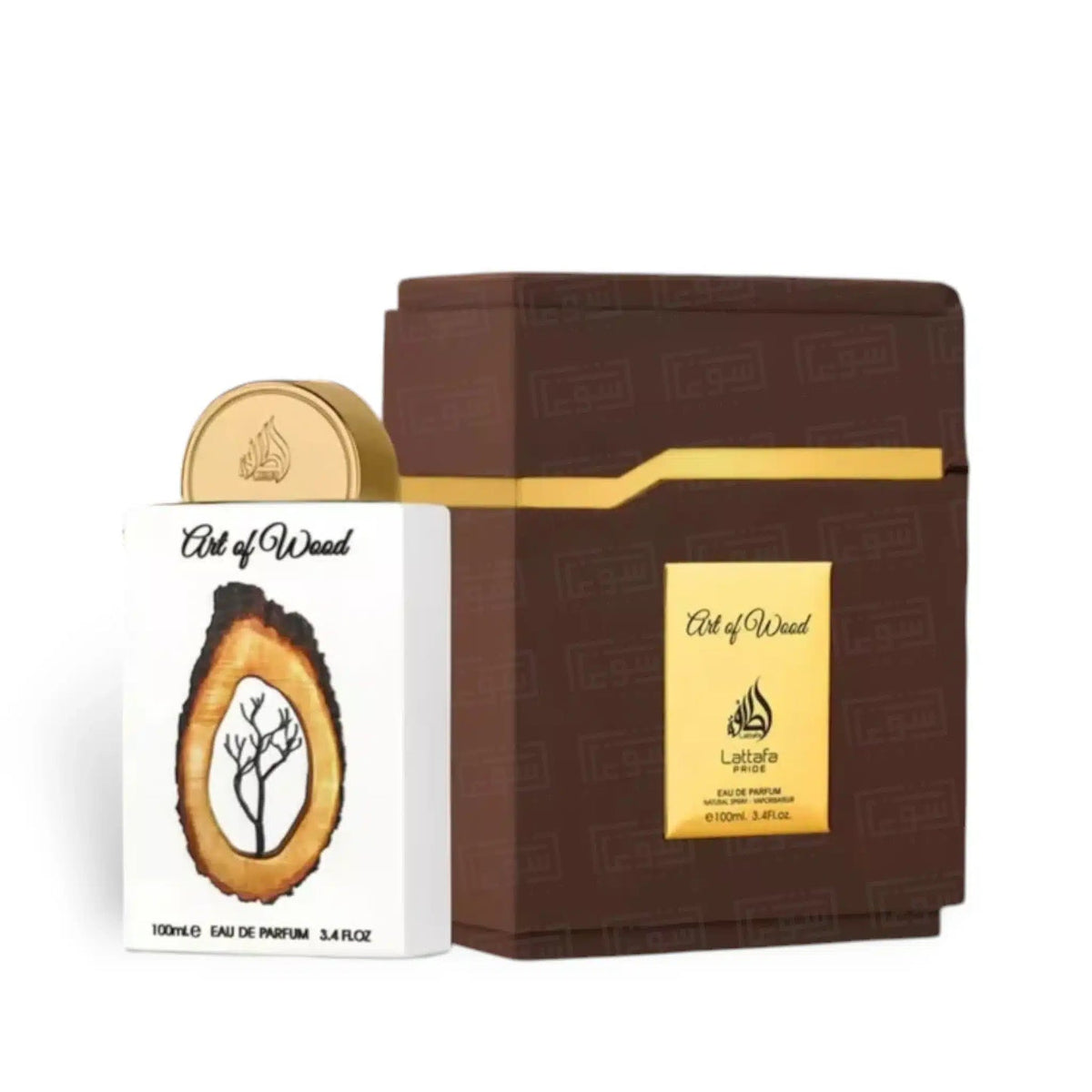 Art of Wood genuine perfume bottle and retail box on white background