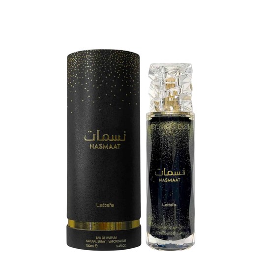 Nasmaat genuine perfume bottle and retail box on white background