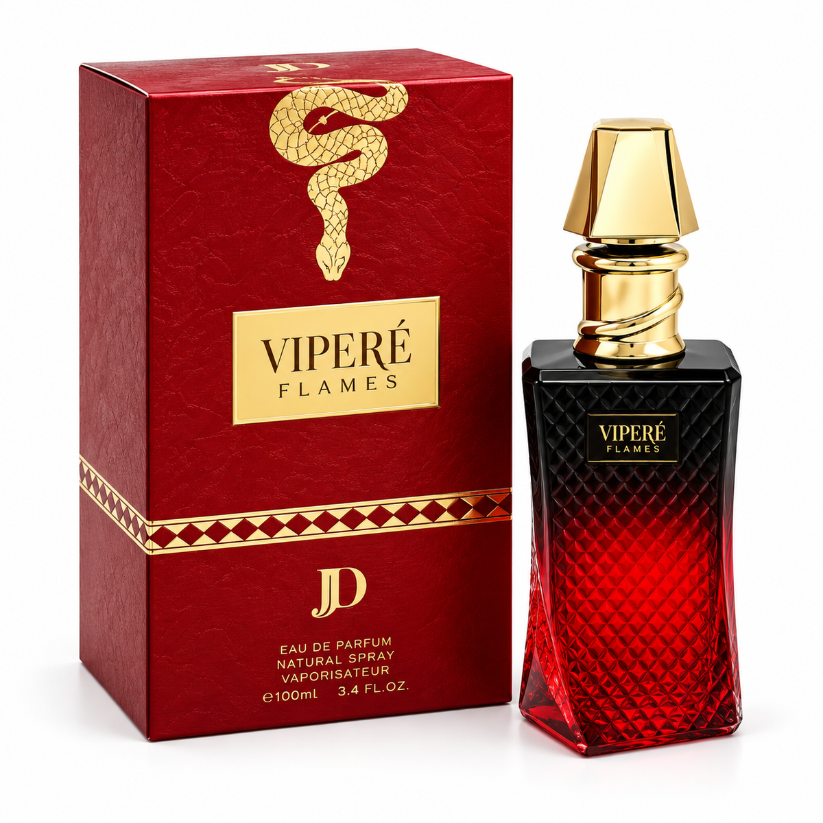 Viperé Flames Eau de Parfum 100ml box and bottle on white background