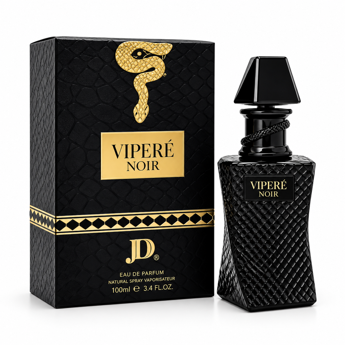 Viperé Noir Eau de Parfum 100ml box and bottle on white background