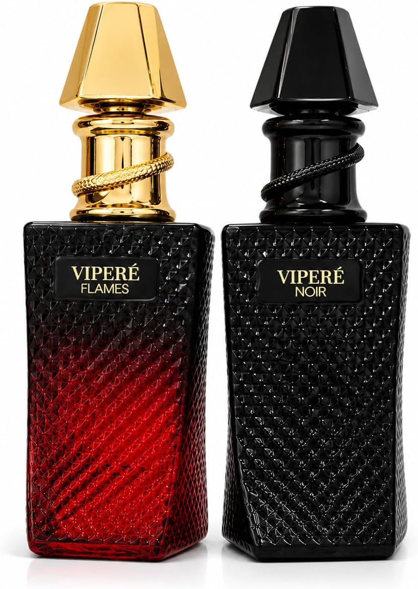 Viperé Flames and Noir perfume set on white background
