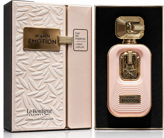 Warm Emotion perfume and presentation box on white background